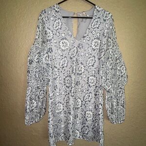 Wayf White and Light Blue Long Sleeve Mini Dress